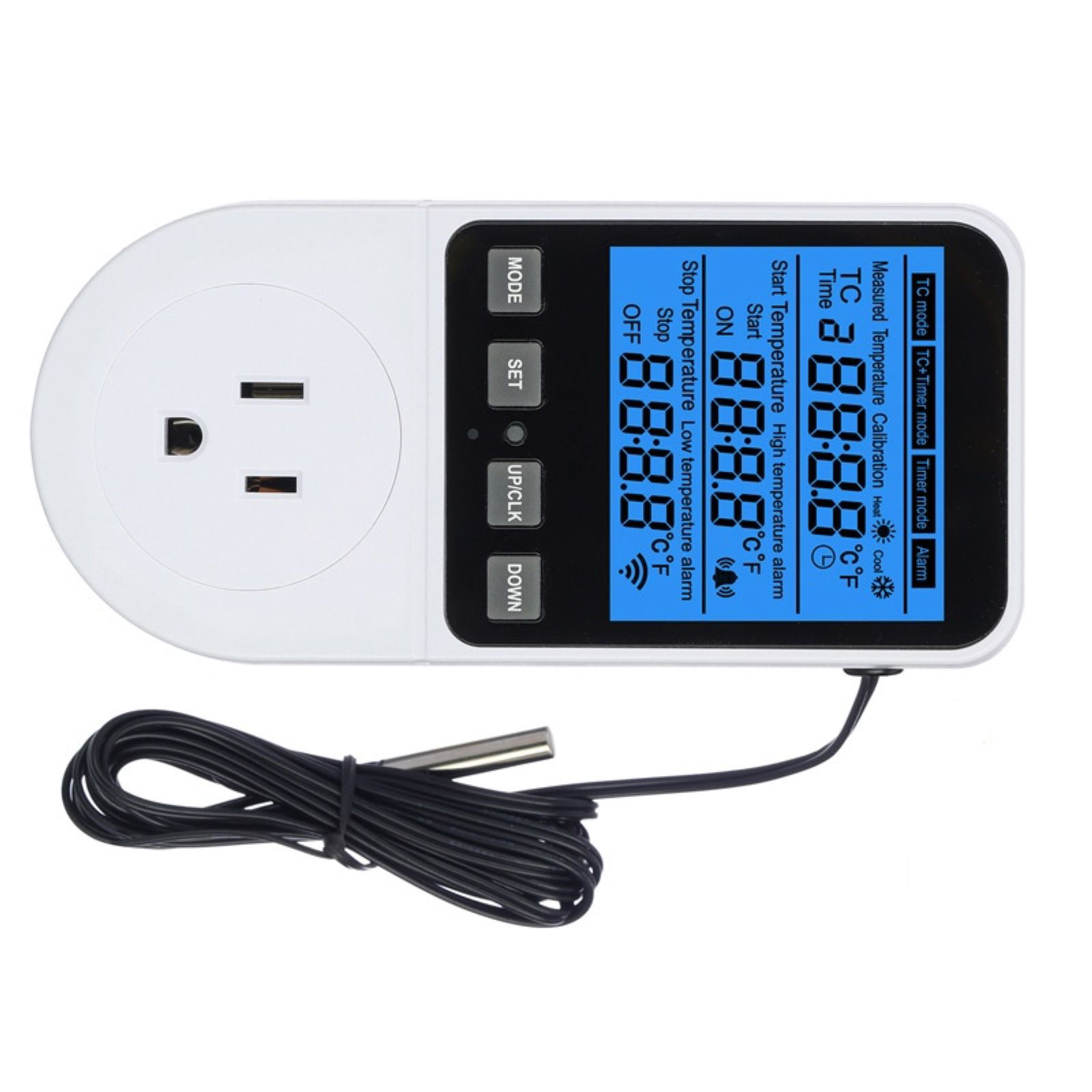 GUYUTING 4 Mode Temperature Control Socket with Timer Alarm Function Persistent Memory 1.7m NTC Sensor Incubator Greenhouse
