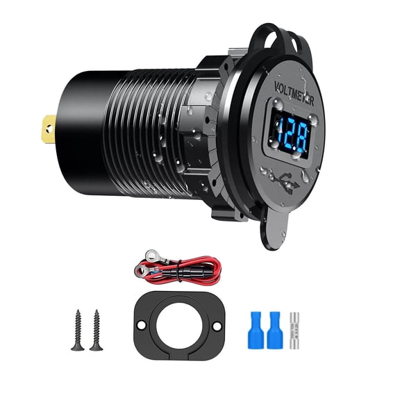 GUYUTING 78W 4-Port USB Charger QC3.0 Type-C for Car Boat Motorcycle RV ATV Voltmeter 12V/24V Dustproof Cover Fast Charging Adapter