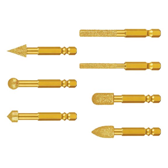 GUYUTING 7Pcs Diamond Grinding Burs 6mm Universal Hex Shank For Glass Stone Metal Ceramics Polishing Trimming Use