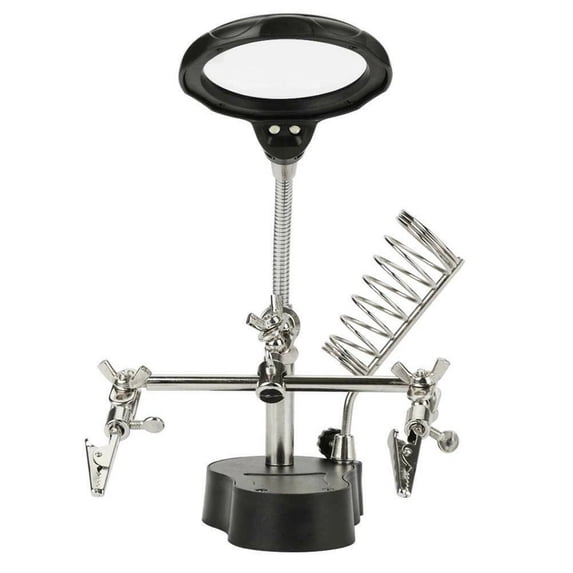 GUYUTING Adjustable Soldering Iron Magnifier Station with LED Lights Helping Hands Clamps 2.5X 5X Lens for Precise Soldering Tasks