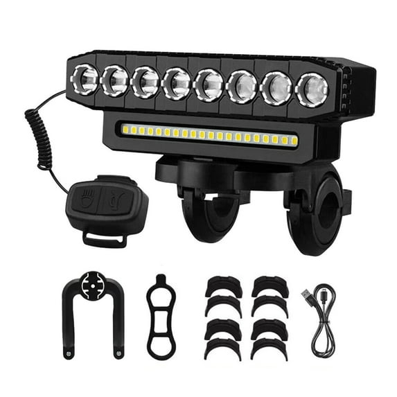 GUYUTING Bike Light Set USB Rechargeable 4000mAh Headlight 8 LED Tail Light Turn Signals Brake Light 130dB Horn Power Bank Function