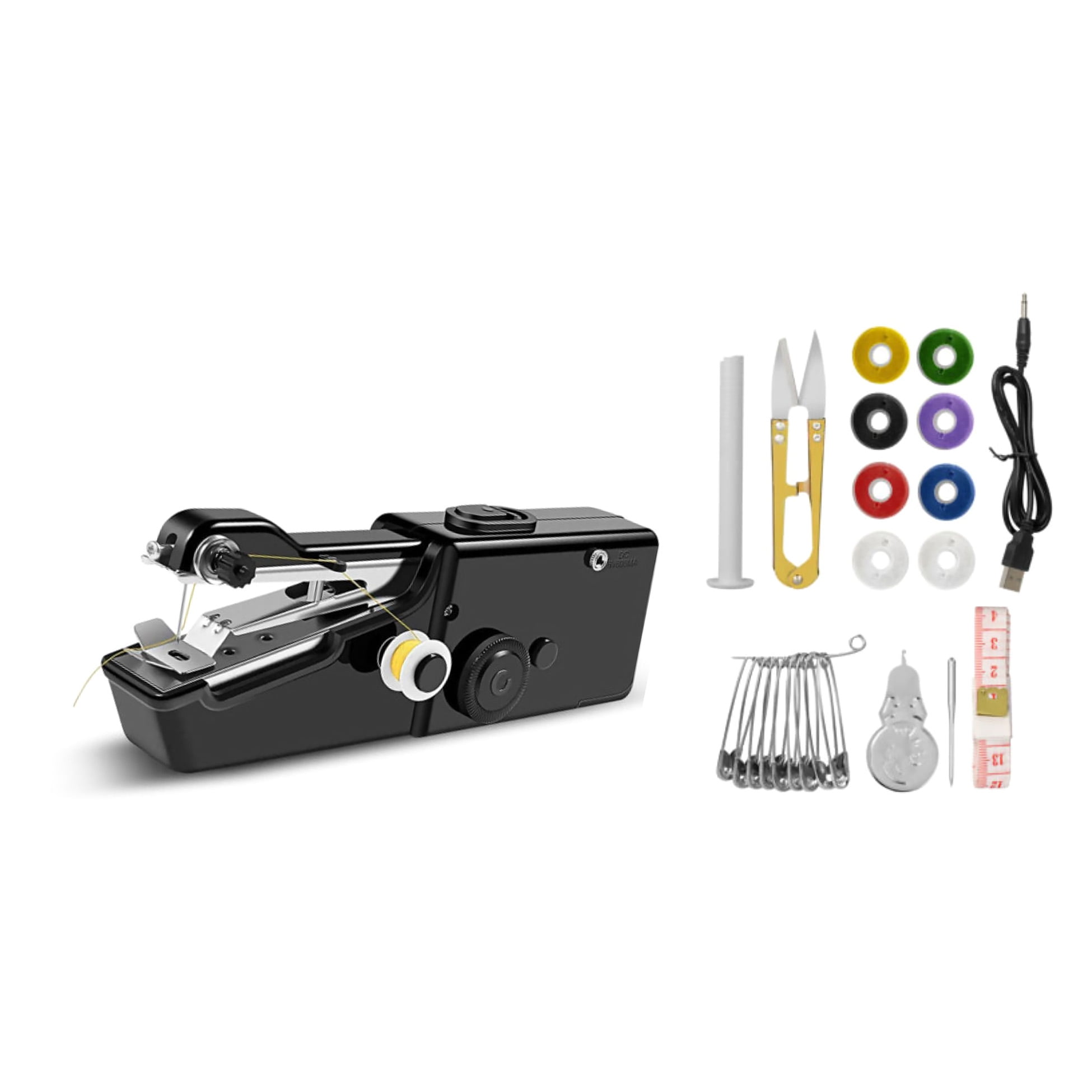 GUYUTING Black Sewing Machine Portable Metal & Plastic Dual Speed Fabrics up to 1.8mm Complete Kit Thread Pins Scissors USB