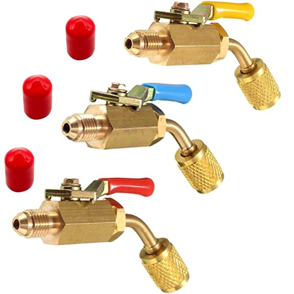 GUYUTING HVAC Refrigerant Ball Valve 3 Pack Angled 1/4 SAE R410A R134A R12 R22 800 PSI Manual Shut Off Valve