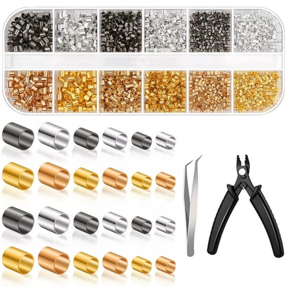 GUYUTING Jewelry Findings Crimp Tubes Beads 2600 Pcs Copper 3 Sizes 4 Colors 1.5 2.0 2.5mm for DIY Craft Projects Supplies Set
