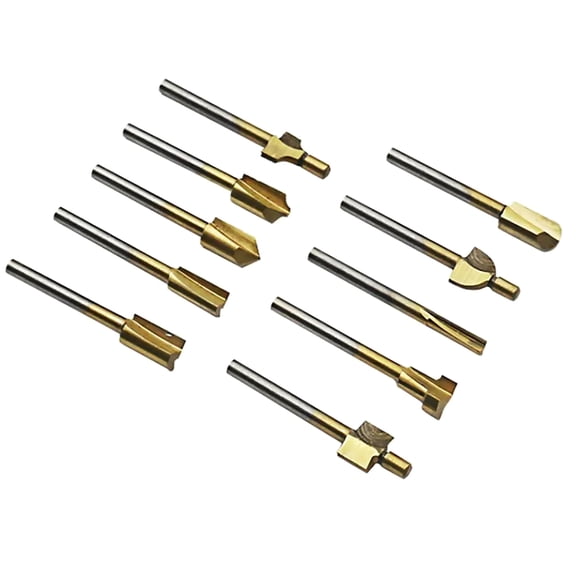 GUYUTING Replacement 10Pcs Woodworking Router Bits High Speed Steel, Anti-Oxidation Titanium Coating for Electric Trimmers