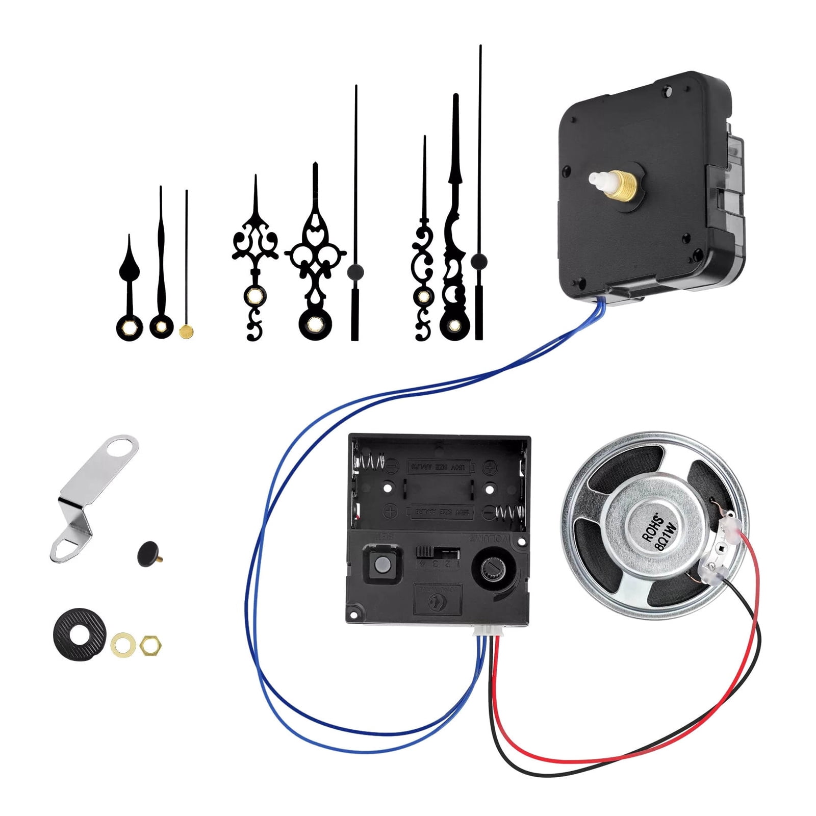 GUYUTING Silent Clock Movement with Music Box Kit Aluminum Hands AA ...