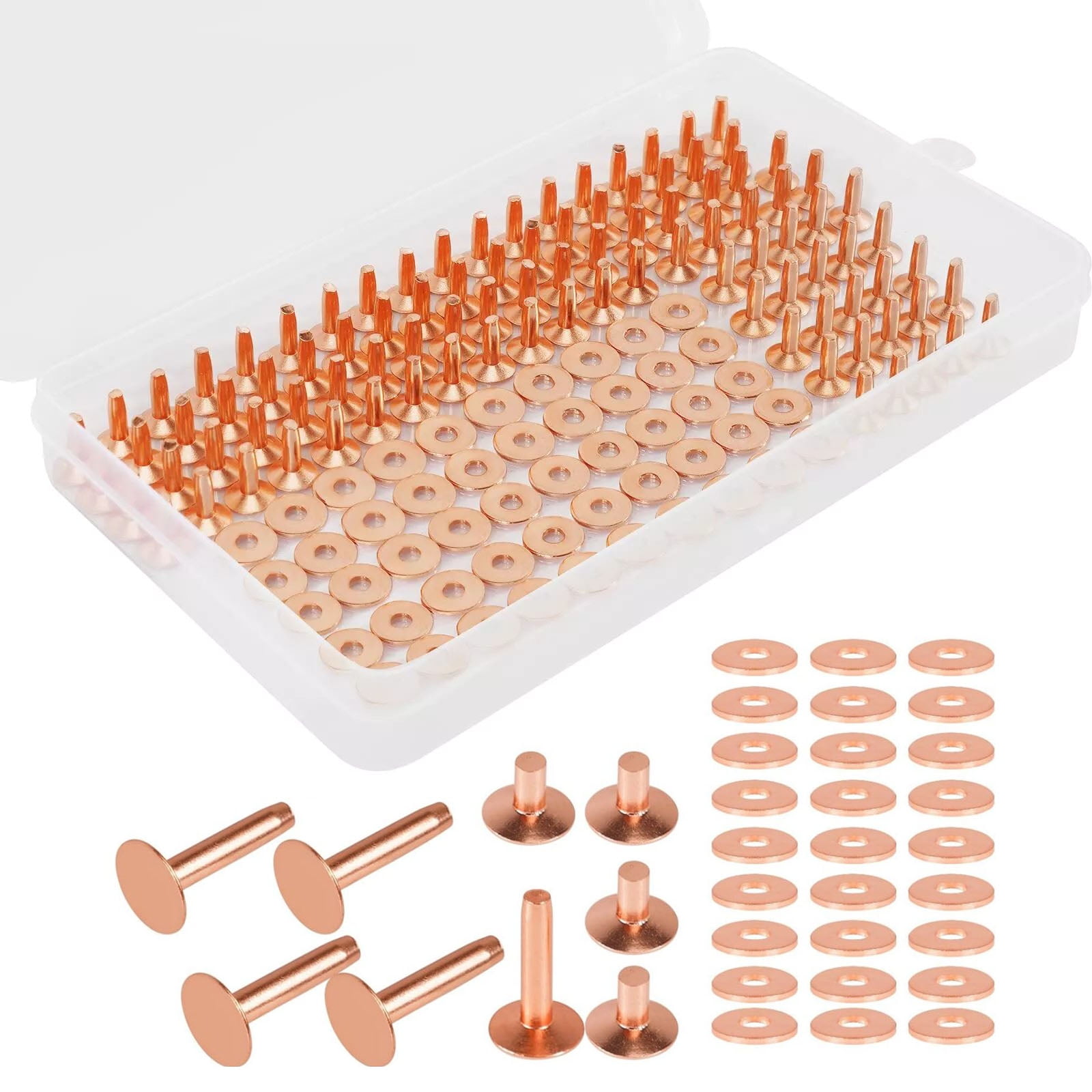GUYUTING Solid Copper Rivets 77 Sets 2 Sizes No Pattern Smooth Face Rivets for Leather Craft Belt Bags Jeans Wallets DIY
