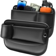 GUZEIR 2 Pack Car Seat Gap Filler Organizer with Cup Holder, Front Seat Side Leather Storage Box Universal Automotive Console Organizer with Cable Charging Hole for Phone,Glasses,Wallets,Key,Card