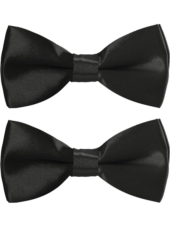 2PCS Boys Child Kids Bow ties - Adjustable Pre Tied Solid Color Wedding Party BowtiesBlack
