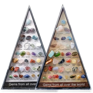 GUZEIR 2PCS Rock & Mineral Collection 72pcs Geology Gem Kit in a Display Case for Kids Natural Gemstone Crystal Sets