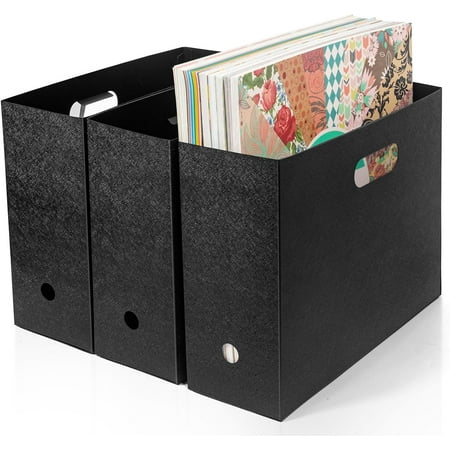 GUZEIR Foldable Scrapbook Paper Storage Organizer, 12x12 Scrapbook Paper Storage, Plastic File Organizer, Black, 3 Pack