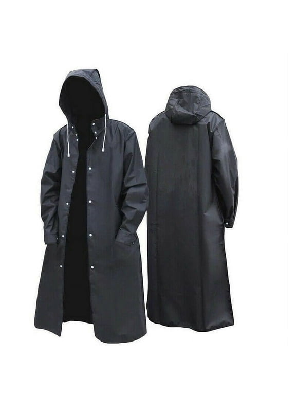Txmasen Men Black Waterproof Long Raincoat Rain Coat Hooded Trench Jacket Outdoor Hiking Motorcycle Rain Coat