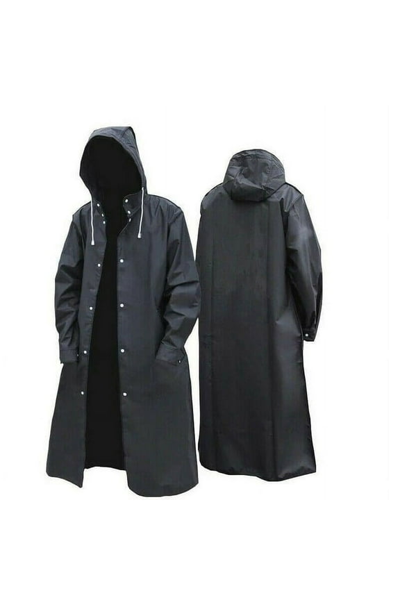 Txmasen Men Black Waterproof Long Raincoat Rain Coat Hooded Trench Jacket Outdoor Hiking Motorcycle Rain Coat