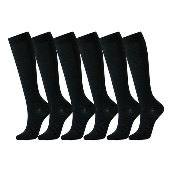 GUZOM 6-Pack Female Black Knee-High Socks - Comfortable Nylon Spandex, Stretchy for Daily/Work/Sports, Sizes M/L,Size L