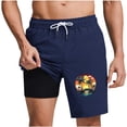 thumbnail image 1 of GUZOM Dark Blue Board Shorts for Men Swim Trunks with Liner Quick Dry 5" Inseam Tropical Print Polyester Beach Pool Workout,Size XL, 1 of 6