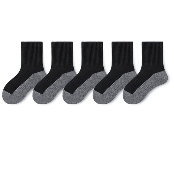 GUZOM Kids' Crew Socks 5 Pack (5 Pairs) Soft Cotton - Black, Unisex, Durable Reinforced Heel/Toe, Breathable & Comfortable for Kids' Daily/School/Sports,Size 15-19T