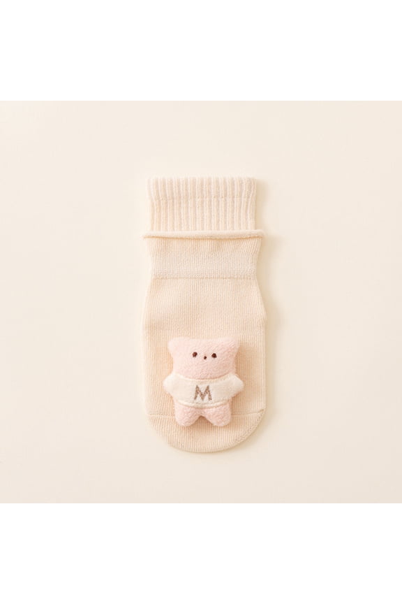 Kids Kids Crew Socks for Girls - Soft Cotton, 3D Bear Decoration, White, 0-12M/1-3Y (9cm/11cm Sole), Breathable Non-Irritating, 1 Pair,Size S