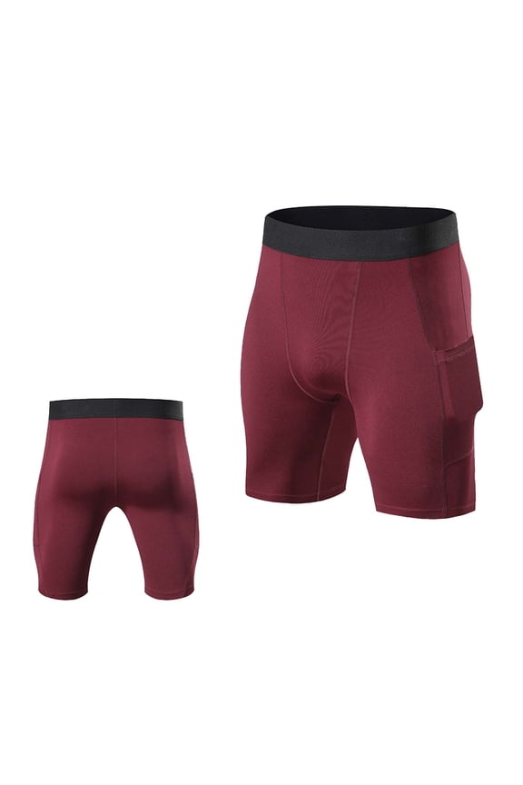 Menās Compression Shorts for Men with Pocket ā Spandex Quick Dry Base Layer Athletic Workout Running Gym, Wine,Size XL