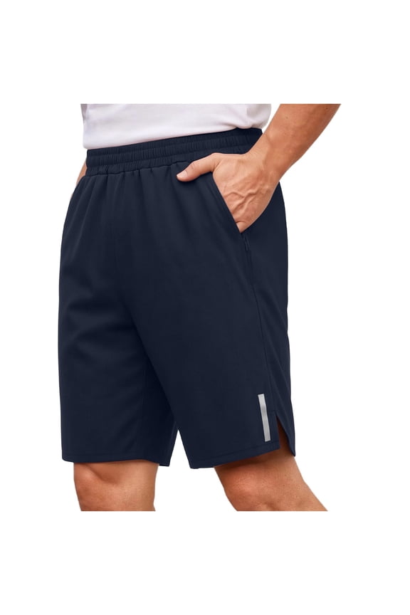 Men’s Zipper Pocket Shorts 7in Inseam Quick Dry 4-Way Stretch Slim Fit Gym & Running Active Bottoms Navy,Size XL