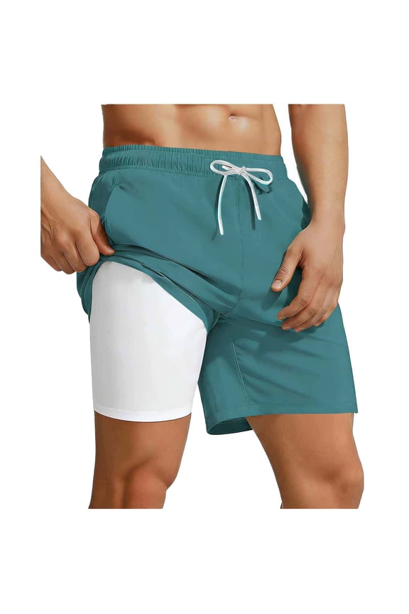 Mens 2-in-1 Running Shorts with Built-in Compression Liner, Workout Training Gym Shorts Quick Dry, Light Blue,Size 2XL