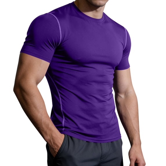GUZOM Mens Athletic Compression Shirt Quick Dry Moisture Wicking Base Layer Gym Workout Training Top Slim Fit Purple S-XXXL,Size L