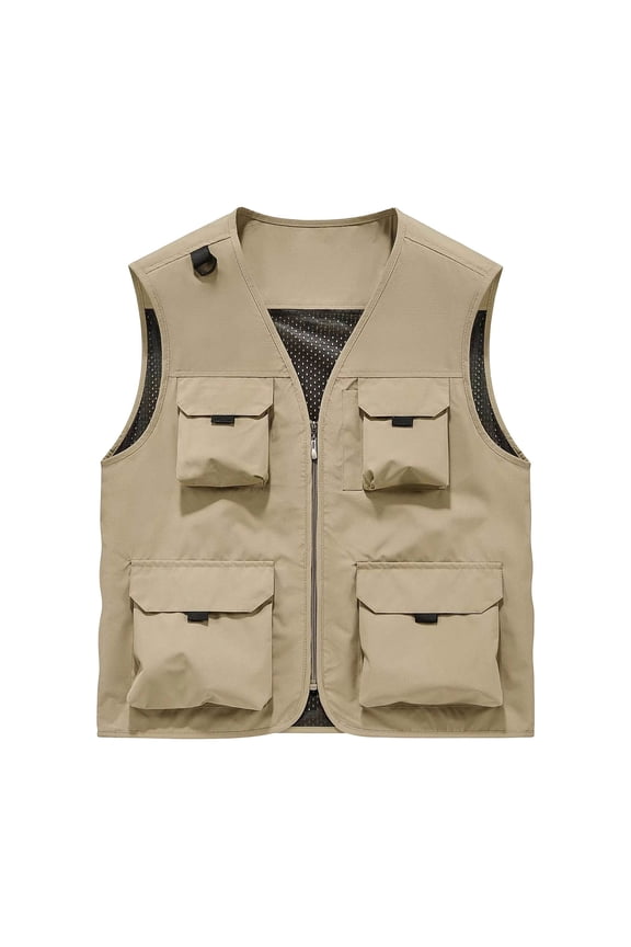 Mens Big and Tall Khaki Lightweight Breathable Multi-Pocket Utility Vest for Fishing Safari Work Travel S-6XL,Size 6XL