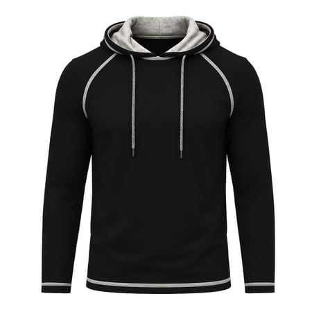 GUZOM Mens Black Lightweight Raglan Sleeve Hoodie - Soft Stretch Contrast Stitch Casual Pullover S-XXXL,Size M