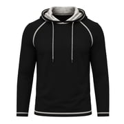 GUZOM Mens Black Lightweight Raglan Sleeve Hoodie - Soft Stretch Contrast Stitch Casual Pullover S-XXXL,Size S