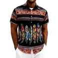 thumbnail image 1 of GUZOM Mens Boho Feather Print Short Sleeve Shirt, Relaxed Fit Button Down, Ethnic Geometric, Breathable Stretch, for Vacation Beach,Size M, 1 of 7