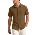 thumbnail image 1 of GUZOM Mens Brown Crinkle Texture Button Down Shirt - Relaxed Fit Short Sleeve Casual Top with Chest Pocket,Size L, 1 of 9