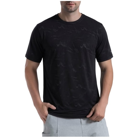 GUZOM Mens Camo Print Short Sleeve Performance T-Shirt Quick Dry Moisture Wicking Lightweight Breathable Workout Gym Hiking Fishing Hunting Active Black,Size M
