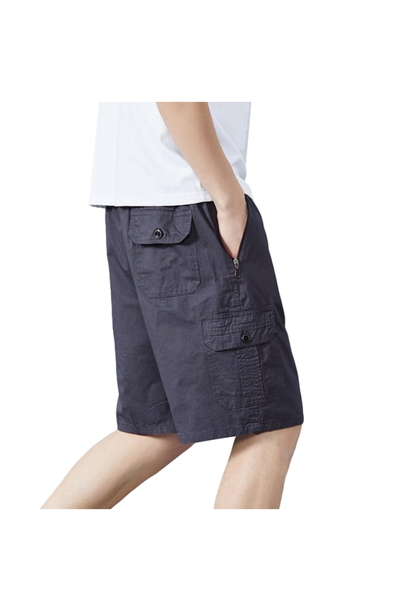 Mens Cargo Shorts Big & Tall, Elastic Waist Knee-Length Shorts with Zipper Pockets, Relaxed Fit Dark Gray Casual Summer Shorts,Size XL