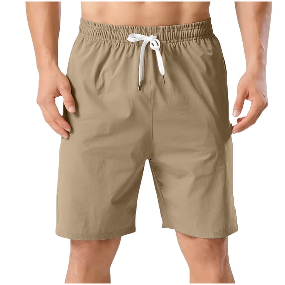 GUZOM Mens Casual Drawstring Shorts Beige, Relaxed Fit Elastic Waist Stretch Polyester Lounge Shorts for Men, Extended Sizes M-4XL,Size 4XL