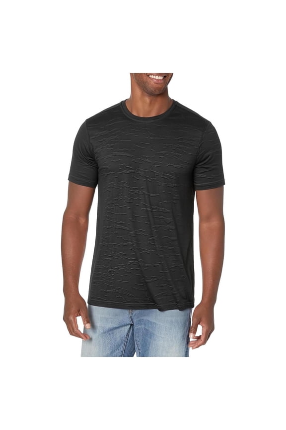 Mens Crew Neck Textured T-Shirt Moisture Wicking Quick Dry Slim Fit Polyester Performance Tee for Everyday Casual Workout Black,Size 5XL