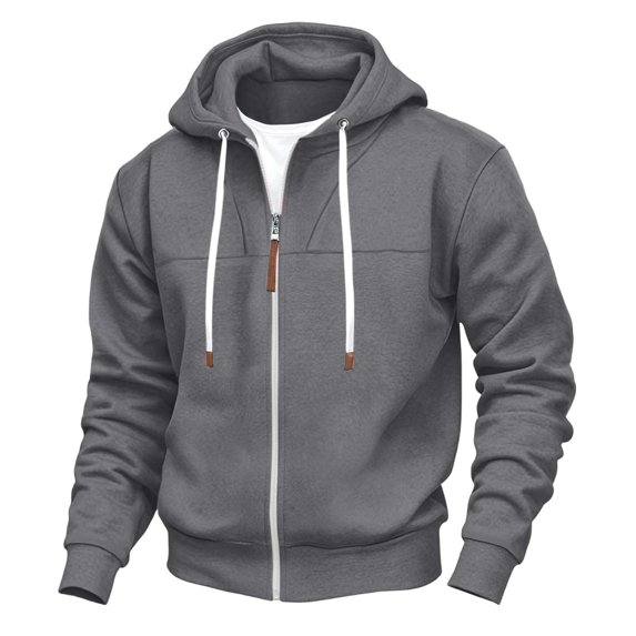 GUZOM Mens Dark Gray Hooded Jacket - Full Zip,Lightweight Fleece Lined with Pockets,Size XL
