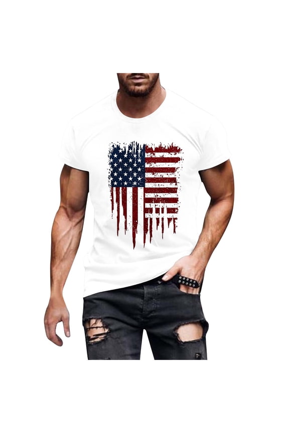 Mens Distressed American Flag Graphic T-Shirt Patriotic Red USA Tee for 4th of July Memorial Day Big and Tall Sizes up to 5XL,Size L