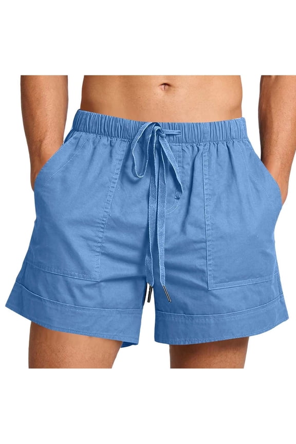 Mens Elastic Waist Relaxed Fit Shorts, 100% Cotton Pull On Lounge Shorts with Pockets & Drawstring, Navy, S-XXXXL,Size S