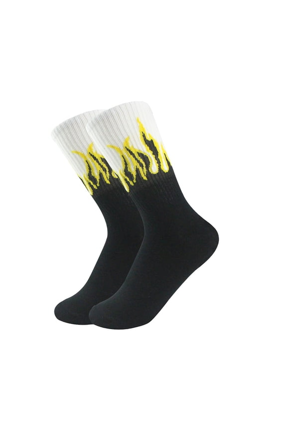 Mens Flame Crew Socks Black - Polyester Soft Breathable Durable, One Size Fits 26-28cm Foot Length, Streetwear Casual Sports Socks for Men, 1 PC,Size Free Size