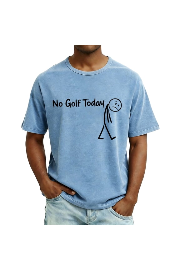 Mens Funny Golf T-Shirt No Golf Today Sad Stick Figure Nylon Spandex Blend Short Sleeve Crewneck Blue Breathable Comfortable Soft Graphic Tee Regular Fit,Size 3XL