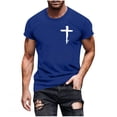 thumbnail image 1 of GUZOM Mens Graphic Tee with Distressed Cross Print - Slim Fit Comfort Stretch Short Sleeve T-Shirt for Men in Blue, Polyester Spandex Casual Crew Neck,Size XL, 1 of 5