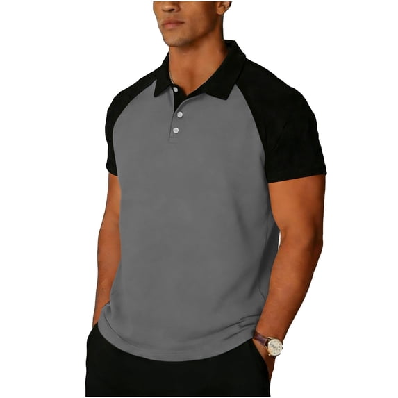 GUZOM Mens Gray Performance Polo Shirt, Raglan Sleeve Athletic Stretch Fit, Moisture Wicking Wrinkle-Free Casual Work Polo,Size M