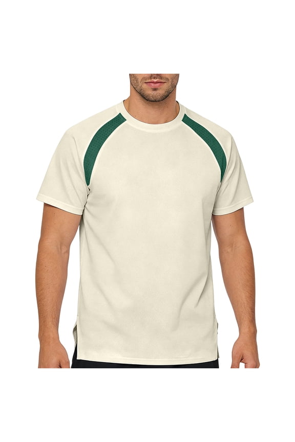 Mens Green Baseball Tee Moisture Wicking Quick Dry Breathable Workout Shirt Loose Fit Crewneck Raglan Sleeve Top,Size M
