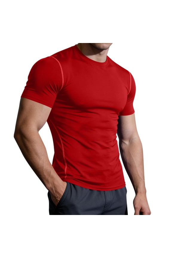 Mens Gym Compression Shirt Quick Dry Moisture Wicking Athletic Base Layer Workout Top Slim Fit Red S-XXXL,Size M