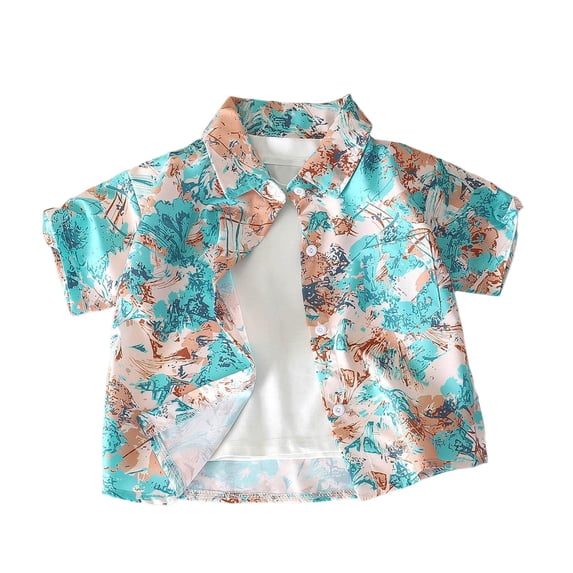 GUZOM Kids Boys Hawaiian Camp Collar Quick Dry Lightweight Short Sleeve Button Down Tropical Print Shirt Multicolor,Size 7-8T