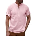 thumbnail image 1 of GUZOM Mens Henley Shirt 100% Cotton | Short Sleeve Casual & Comfortable Top, Relaxed Fit Stylish Mens Shirt in Pink,Size XL, 1 of 9