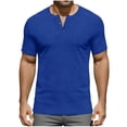 thumbnail image 1 of GUZOM Mens Henley Shirt Short Sleeve, Slim Fit Stretch Polyester Spandex Tee for Men, Casual Workout Top, Blue,Size 2XL, 1 of 6