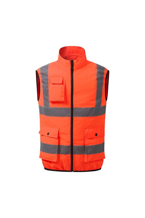 Mens Hi Vis Class 2 Safety Vest Lightweight Nylon Orange with Pockets Water Resistant Breathable Work Vest,Size S