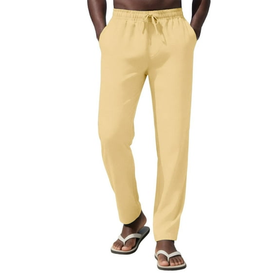 GUZOM Mens Joggers and Sweatpants 100% Cotton Relaxed Fit Tapered Casual Lounge Pants with Elastic Waist Drawstring Yellow,Size XL