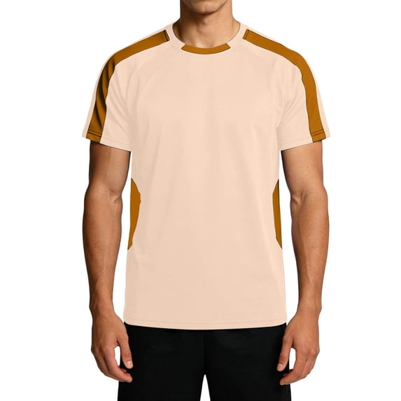 GUZOM Mens Khaki Color Block Active T-Shirt, Quick Dry Breathable Moisture Wicking Raglan Sleeve Tee for Workout, Running, Everyday, Sizes XS-5XL,Size XS