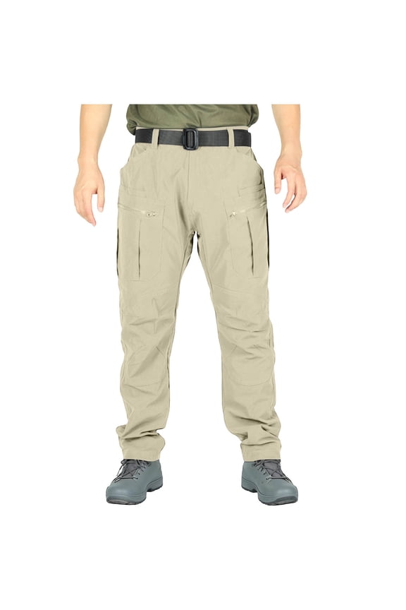 Mens Khaki Tactical Cargo Pants Straight Fit, Stretch Nylon Spandex Utility Work Pants with Zipper Pockets & Reinforced Knees for Hiking Outdoor Casual,Size S